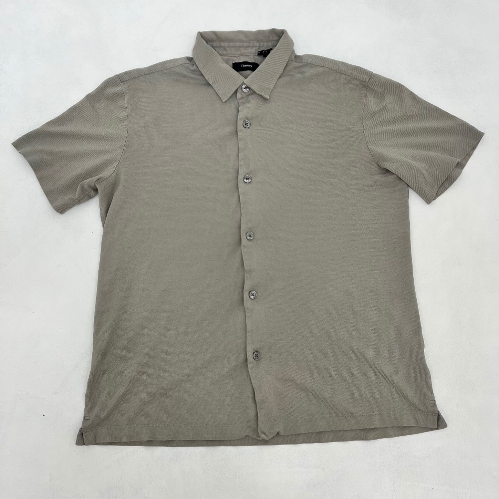 Theory Men’s Medium Short Sleeve Shirt 100% Cotton Light Gray Button Down